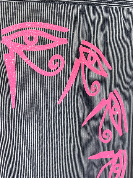 Button up, Neon pink eye of Horus glitter print