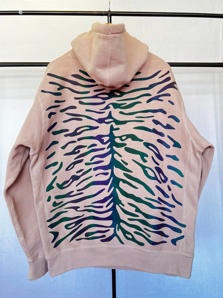 Extra thick pullover hoodie, iridescent Bengal tiger print